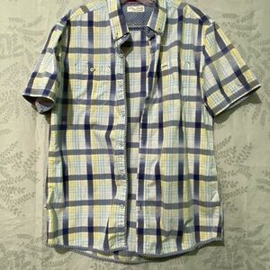 Men's Blue and Yellow Plaid Shirt